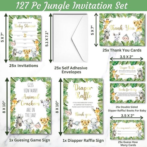 127 Pc Woodland Baby Shower Invitations For Boy And Girl With Envelopes, Baby Thank You Cards, Book Request Cards, Diaper Raffle Tickets & Sign, Guess How Many Baby Shower Game -25 Guest Set in Saudi Arabia