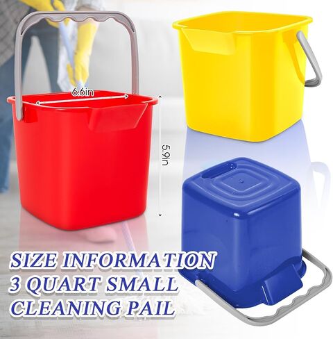 8 Pcs Red Sanitizing Bucket 3 Quart Cleaning Bucket Small Detergent Square Bucket, Spout and Handle Plastic Utility Cleaning Pail for Kitchen School Home Offices Commercial Use in Saudi Arabia