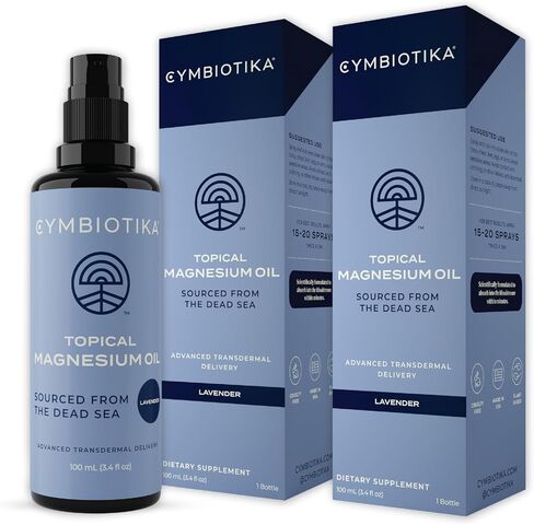 CYMBIOTIKA Topical Magnesium Oil Spray for Body, Supplement for Leg Cramps, Muscle, Joint Health & Sleep Support, Includes Magnesium Chloride, Lavender Extract, Aloe Vera - Skin Applicator in Kuwait