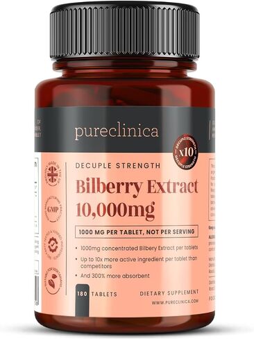 Bilberry Extract 10,000mg x 180 Tablets (6 Months Supply)- 10X More anthocyanidin Plus 5mg Black Pepper per Tablet in Saudi Arabia