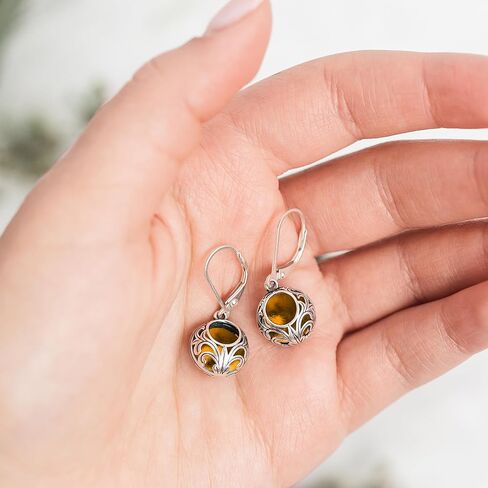 Recycled Vintage 1960's Green Beer Bottle Glass and Sterling Silver Vintage Lace Lever Back Earrings in Saudi Arabia