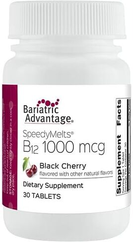 Bariatric Advantage B-12 Speedy Melts, Vitamin B12 1000 mcg Supplement, Fast Melting with 200 mcg of Folic Acid for Nutritional Support - Black Cherry, 30 Count in Kuwait