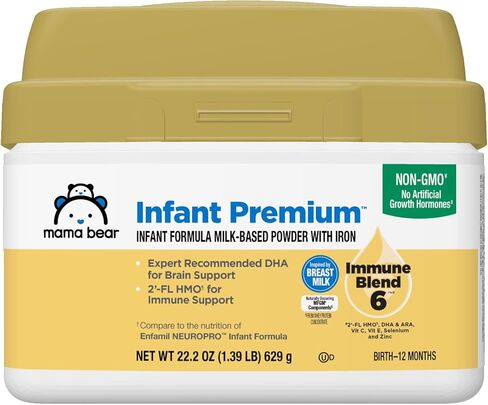 Amazon Brand - Mama Bear Infant Milk-Based Baby Formula Powder with Iron, Dual Prebiotics, Omega 3 DHA and Choline, Brain, Growth, Immunity, 22.2 Ounce in Kuwait