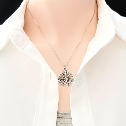 Compass Necklace Sterling Silver, Enjoy the Journey, Travel Necklace, Graduation Gift Necklace,18 Inches in Saudi Arabia