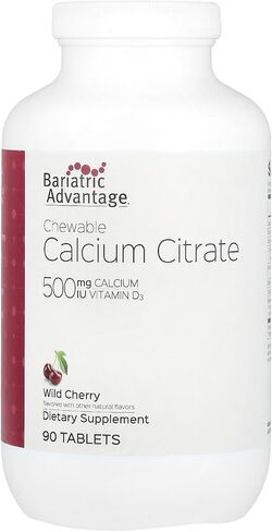 Bariatric Advantage Calcium Citrate Chewable 500 mg - for Bariatric Surgery Patients - High-Potency, Easy-Digest Tablets - Calcium Citrate - Bone Strength Supplements* - 90 Count - Chocolate in Kuwait