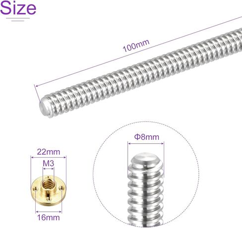 DMiotech 2 Pack 150mm قضيب الخيط بالكامل T8x8mm برغي الرصاص مع طقم صامولة نحاسية للطابعة ثلاثية الأبعاد، آلة CNC in Saudi Arabia