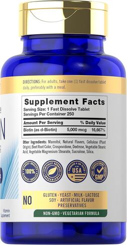 Carlyle Biotin 5000mcg | 500 Fast Dissolve Tablets | Vegetarian, Non-GMO, Gluten Free Supplement in Saudi Arabia