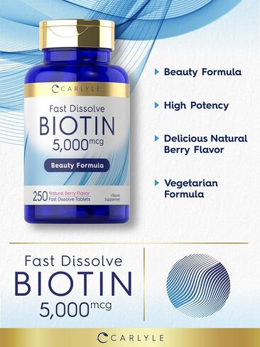 Carlyle Biotin 5000mcg | 500 Fast Dissolve Tablets | Vegetarian, Non-GMO, Gluten Free Supplement in Saudi Arabia