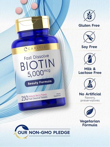 Carlyle Biotin 5000mcg | 500 Fast Dissolve Tablets | Vegetarian, Non-GMO, Gluten Free Supplement in Saudi Arabia