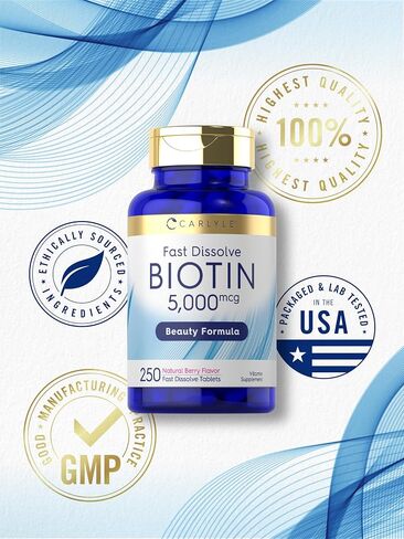 Carlyle Biotin 5000mcg | 500 Fast Dissolve Tablets | Vegetarian, Non-GMO, Gluten Free Supplement in Saudi Arabia