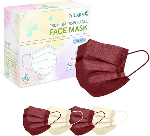FriCARE Colorful Masks Disposable 100 Pack, Face Mask Individually Wrapped 4 Ply for Adults Family Home Office, 5 Colors in Saudi Arabia
