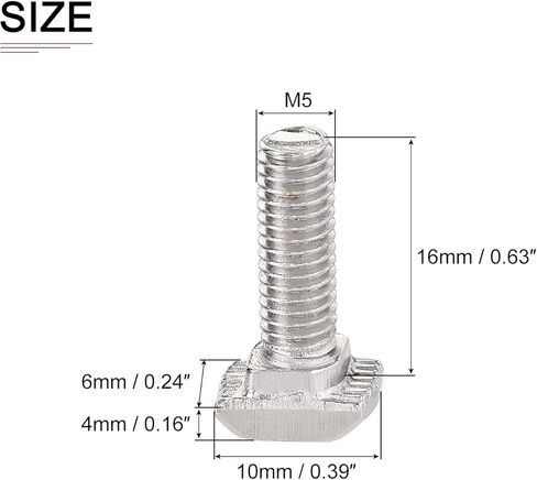 DTGN M5x12mm(DXL) T-Slot Drop-in Stud Sliding Screw Bolt - 8Pack - Good for Construction Industry - Carbon Steel T Shape Screws - Silver Tone in Kuwait