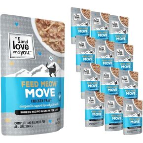 "I and love and you" Feed Meow Wet Cat Food Toppers, Shine Formula with Salmon and Tuna, Omegas 3 and 6 for Healthy Skin and Coat, Grain Free, No Fillers, 3 Oz Pouches, Pack of 12 Pouches in Kuwait