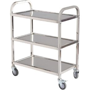 3 Shelf Stainless Steel cart,400 lbs,1MM Thick，Serving cart with Wheels, Household, Service Trolley,360°Rotation Storage Shelf with Locking Wheels 29.5 * 15.7 * 37.4'' L*W*H S.