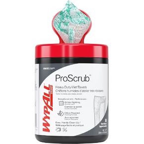 مناشف WypAll® PowerClean™ ProScrub™ شديدة التحمل (58310)، تنظيف ثنائي المفعول، مناديل مبللة كبيرة جدًا مقاس 9.5 بوصة × 12 بوصة، علبة متضمنة (50 ورقة/علبة، 8 علب/علبة، 400 ورقة/علبة) in Kuwait