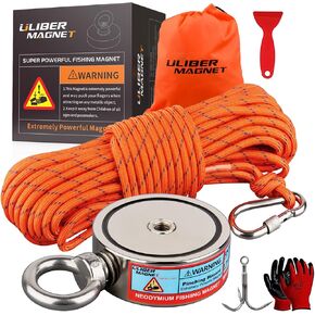 ULIBERMAGNET Fishing Magnet Kit,400LBS Strong Neodymium Magnet Fishing with 20M Nylon Rope & Non-Slip Gloves,Large Strong Magnet for Magnetic Fishing Recycling Salvage Treasure Hunt in River, Lake in Saudi Arabia