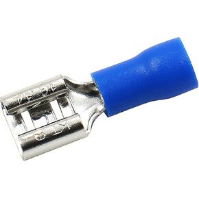 Baomain Female Quick disconnects Vinyl Insulated Spade Wire Connector Electrical Crimp Terminal 16-14 AWG 6.3mm FDD 2-250 Blue Pack of 100 in Saudi Arabia