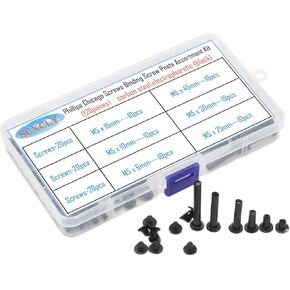 مجموعة متنوعة من أعمدة ربط براغي شيكاغو SCXCLY 120 قطعة، 6 مقاسات (M5 × 6/10/15/25/30/45 م)، فولاذ كربوني كهربائي (أسود) in Kuwait