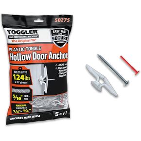 TOGGLER Toggle TA Hollow-Door Anchor with Screws, Polypropylene, Made in US, 1/8" to 1/4" Grip Range, For #8 to #12 Fastener Sizes (Pack of 5) in Saudi Arabia