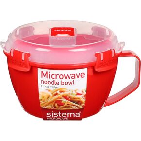 Sistema Microwave Bowl for Noddles, Pasta, and Soup with Lid and Handle, Dishwasher Safe, 31.7-Ounce, Red