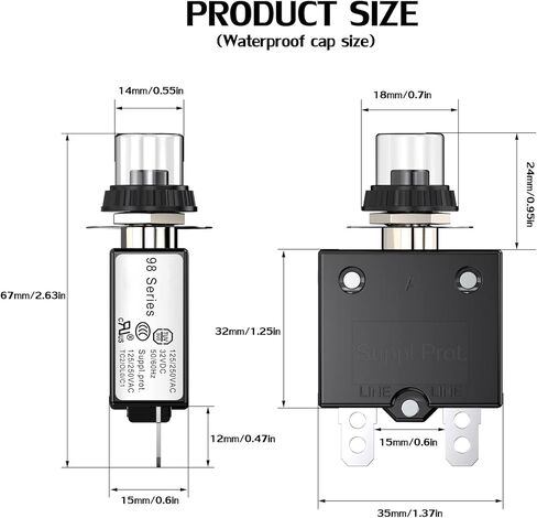 DIYhz Thermal Circuit Breaker,98 Series 35A 125/250VAC Circuit Breaker Push-Button Reset with Quick Connect Terminals and Waterproof Button Cover 32VDC Thermal Overload Circuit Breaker - 35 Amp, 2Pcs in Saudi Arabia