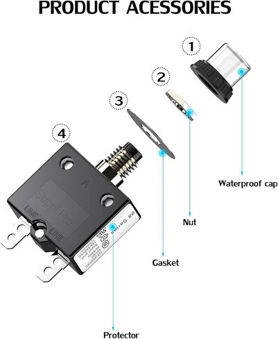 DIYhz Thermal Circuit Breaker,98 Series 35A 125/250VAC Circuit Breaker Push-Button Reset with Quick Connect Terminals and Waterproof Button Cover 32VDC Thermal Overload Circuit Breaker - 35 Amp, 2Pcs in Saudi Arabia
