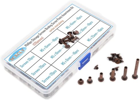 SCXCLY 120pcs Chicago Screws Binding Screw Posts Assortment Kit, 6 Sizes(M5 x 6/10/15/25/30/45mm), 304 Stainless Steel in Kuwait