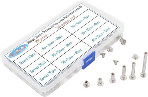 SCXCLY 120pcs Chicago Screws Binding Screw Posts Assortment Kit, 6 Sizes(M5 x 6/10/15/25/30/45mm), 304 Stainless Steel in Kuwait