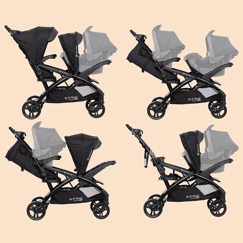 Baby Trend Sit N' Stand Double Stroller 2.0 DLX with 5 Point Safety Harness, Canopy, Extra Basket, 2 Cup Holders, and Covered Compartment, Stormy in Kuwait