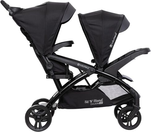 Baby Trend Sit N' Stand Double Stroller 2.0 DLX with 5 Point Safety Harness, Canopy, Extra Basket, 2 Cup Holders, and Covered Compartment, Stormy in Kuwait