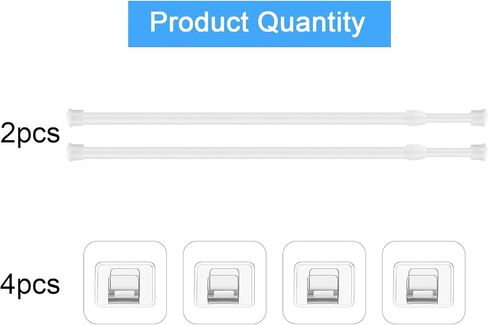 2 Pieces Adjustable Curtain Rod Extendable Spring Tension Rod with Self Adhesive Hook for Closet, Wardrobe, Bookshelf, Small Window, White (27.5 to 47.2 Inch) in Saudi Arabia