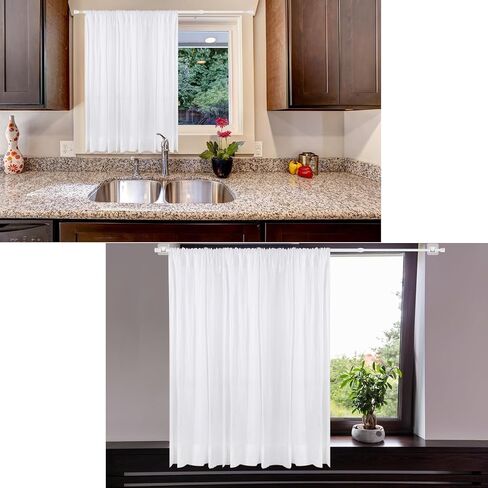 2 Pieces Adjustable Curtain Rod Extendable Spring Tension Rod with Self Adhesive Hook for Closet, Wardrobe, Bookshelf, Small Window, White (27.5 to 47.2 Inch) in Saudi Arabia