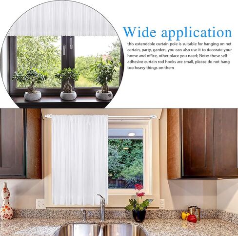 2 Pieces Adjustable Curtain Rod Extendable Spring Tension Rod with Self Adhesive Hook for Closet, Wardrobe, Bookshelf, Small Window, White (27.5 to 47.2 Inch) in Saudi Arabia