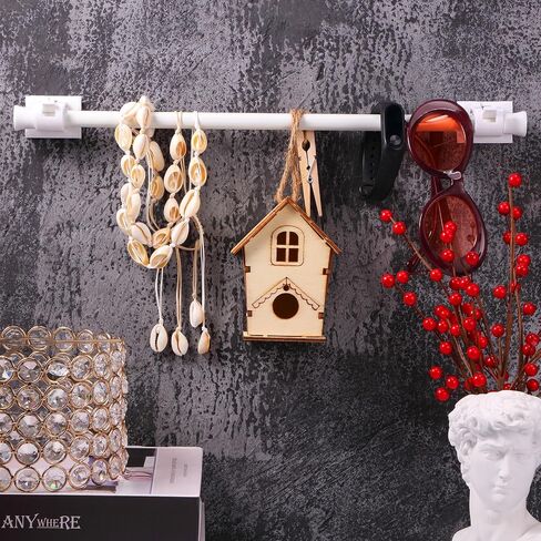 2 Pieces Adjustable Curtain Rod Extendable Spring Tension Rod with Self Adhesive Hook for Closet, Wardrobe, Bookshelf, Small Window, White (27.5 to 47.2 Inch) in Saudi Arabia