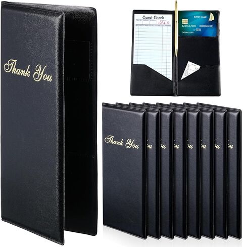 Potchen 40 قطعة من مقدمي الشيكات للمطاعم، حاملي بطاقات فحص الضيوف، حاملات بطاقات فاتورة المطاعم السوداء مع دفتر شيكات ذهبي شكرًا لك بصمة ضيف للخوادم والنادل in Kuwait