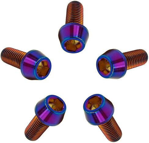 RISON Titanium Bolts Ti Bolt M6*1.0 * 15 Hex Tapered Socket Head 5Pcs Burnt Blue Titanium Hex Tapered Head Bolt Screw for Bike stem in Kuwait