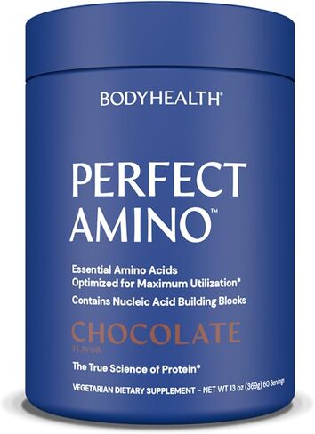 BodyHealth PerfectAmino Powder Mocha Boost (60 Servings) Best Pre/Post Workout Recovery Drink, 8 Essential Amino Acids Energy Supplement with 50% BCAAs, 100% Organic, 99% Utilization in Kuwait