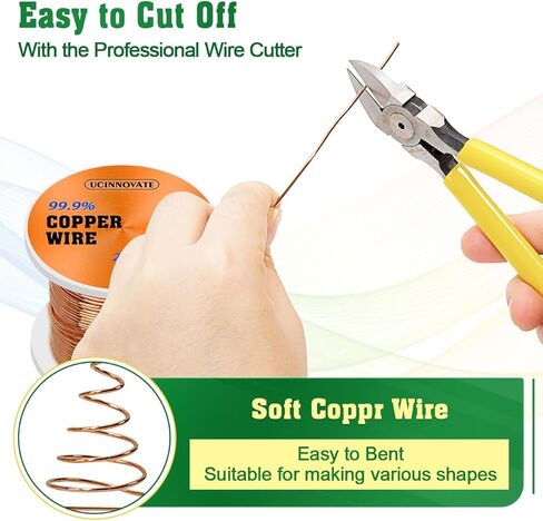 UCINNOVATE 99.9% سلك نحاسي، 16 سلك نحاسي ناعم قياس 127 قدم / 39 مترًا، 1 رطل سلك نحاسي نقي لصنع المجوهرات، سلك نحاسي عاري للزراعة الكهربائية والبستنة سلك نحاسي نحاسي للنباتات in Kuwait