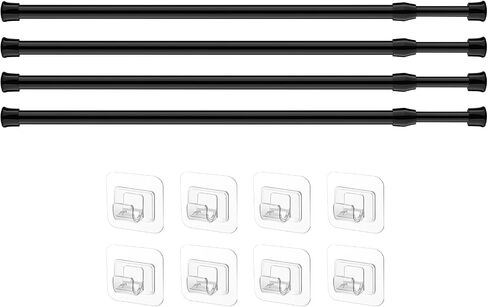 Spring Tension Curtain Rod Black Extendable Tension Curtain Rod Adjustable Tension Rod with Self Adhesive Hook Curtain Rods for Windows 15.7 to 27.5 Inch, Closet, Wardrobe, Bookshelf (4 pieces) in Saudi Arabia