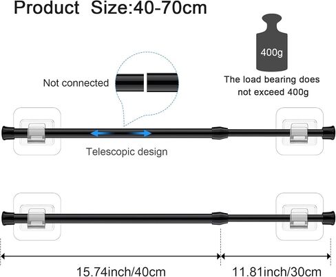 Spring Tension Curtain Rod Black Extendable Tension Curtain Rod Adjustable Tension Rod with Self Adhesive Hook Curtain Rods for Windows 15.7 to 27.5 Inch, Closet, Wardrobe, Bookshelf (4 pieces) in Saudi Arabia