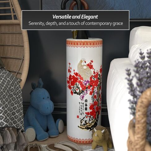 Red Lantern 24" Satsuma Peacock Porcelain Umbrella Stand, 2 Foot in Saudi Arabia