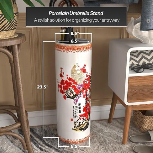 Red Lantern 24" Satsuma Peacock Porcelain Umbrella Stand, 2 Foot in Saudi Arabia
