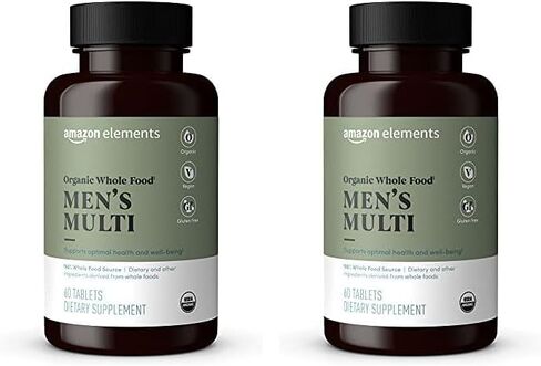 Amazon Elements Organic Whole Food Men's Multivitamin Tablets, 60 Count in Kuwait