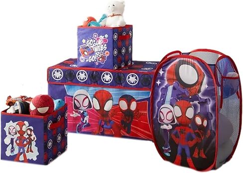 Marvel Spiderman 4 Piece Collapsible Storage Solution Set with Pop Up Hamper, Collapsible Storage Trunk and 2 Collapsible Storage Cubes in Kuwait