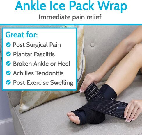 Arctic Flex Ankle Ice Pack Wrap - Hot & Cold Gel for Pain Relief with Adjustable Velcro Straps - Reusable Cooling Therapy for Achilles Tendon, Foot Swelling & Heel Injuries (Medium) in Saudi Arabia