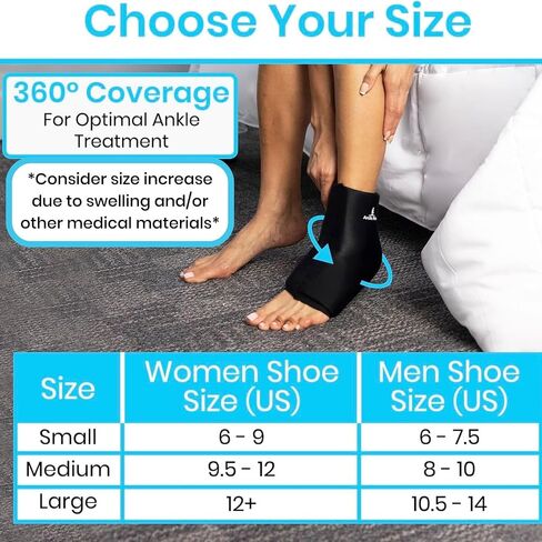 Arctic Flex Ankle Ice Pack Wrap - Hot & Cold Gel for Pain Relief with Adjustable Velcro Straps - Reusable Cooling Therapy for Achilles Tendon, Foot Swelling & Heel Injuries (Medium) in Saudi Arabia