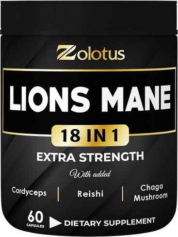 Lions Mane Mushroom Complex Capsules, Equivalent to 22000mg, with Cordeyceps, Reishi, Elderberry, Ginkgo Biloba, Bacopa, Focus, Memory and Brain Support Supplement, Immune Support, Energy Pills in Kuwait