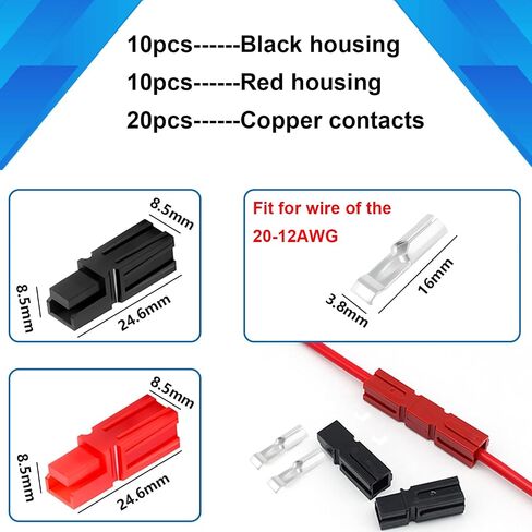 smseace 40 قطعة 30A موصلات عمود الطاقة 1.3 مم² -3.3 مم² (16-12 AWG) مجموعة متنوعة من قطع الاتصال السريع، بما في ذلك 10 قطع من السكن الأحمر، 10 قطع من السكن الأسود، 20 قطعة من النحاس الفضي in Saudi Arabia