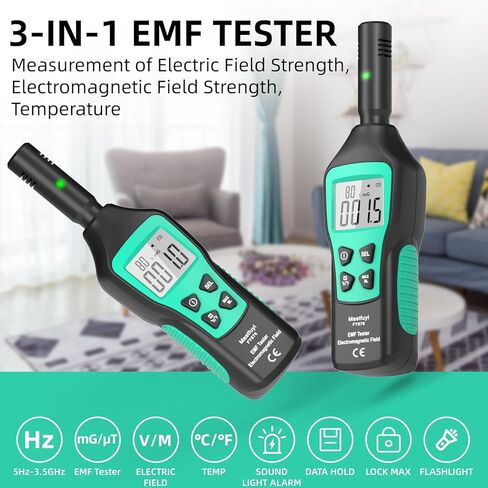 مقياس EMF، كاشف الإشعاع الكهرومغناطيسي، كاشف EMF LCD رقمي، اختبار EMF لصيد الأشباح، المنزل، المكتب، الهواء الطلق، أضواء المؤشر، Audibl in Kuwait