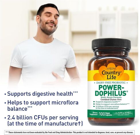 Country Life Power-Dophilus بروبيوتيك متعدد السلالات خالي من الألبان 12 مليار CFU، 200 كبسولة نباتية، خالي من الغلوتين معتمد، نباتي معتمد in Saudi Arabia